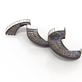Curved Metallic Stairs With Metal Railings And Three Connected Arches