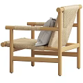 Modern Lounge Chair With Wooden Frame Woven Backrest White Cushion And Light Black Color Options