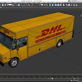 DHL Yellow Delivery Van With Express Worldwide Logo And Text On Side 3d model