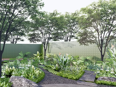 Modern Landscape Rainwater Garden Plant Flower Border 3d model