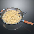 Non stick Frying Pan with Wooden Handle Cooking Yellow Noodles Using Chopsticks