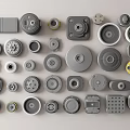 Various Metal Hardware Components Including Knobs Washers Fasteners And Connector Parts 3d model