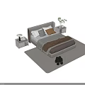Modern Double Bed Interior With Nightstand Lamp Pillows Blanket And Cozy Rug