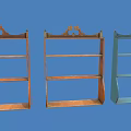 Vintage Wooden Storage Shelves With Decorative Tops In Different Colors For Home Decor