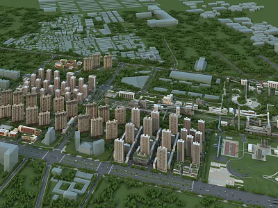 Modern Aerial View Planning Residential Factory Building School Kindergarten Oversized Aerial View 3d model