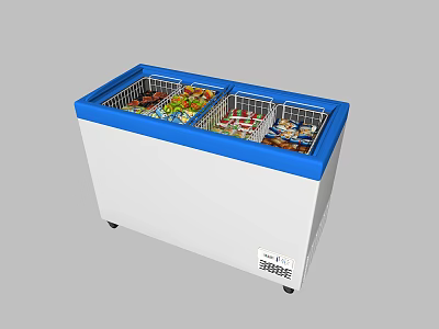 Commercial Display Freezer With Blue Transparent Lid And Divided Food Storage Compartments 3d model