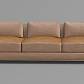 Brown Leather Three Seater Sofa With Stitched Design And Metal Base 3d model