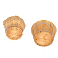 Wooden Bathroom Accessories Including Two Round Buckets With Metal Bands