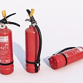 Three Red Fire Extinguishers In Standing And Lying Positions For Safety 3d model