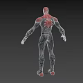 Spider Man Superhero In Red And Black Suit With Spider Web Pattern And Arm Details