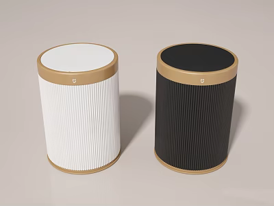 Two Modern Trash Cans White And Black With Gold Rim Design 3d model