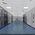 Medical Cleanroom Interior With Metal Doors Glass Windows And Blue Flooring