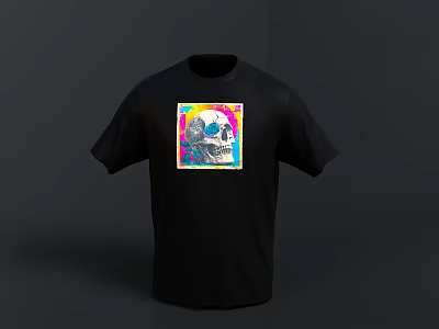 Stylish Black T-shirt With Colorful Skull Graphic Design For Daily Use 3d model