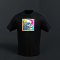 Stylish Black T-shirt With Colorful Skull Graphic Design For Daily Use