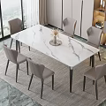 Modern Dining Table Set With Marble Top Six Grey Chairs And Window View Interior 3d model