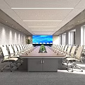 Modern Spacious Conference Room Interior With Long Meeting Table Comfortable Office Chairs And Large Screen