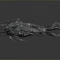 Futuristic Interstellar Spaceship With Metallic Structure Sharp Edges And Green Glowing Accents