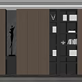 Modern Interior Design With Wooden Cabinets Black Sculpture Bookshelf And Books