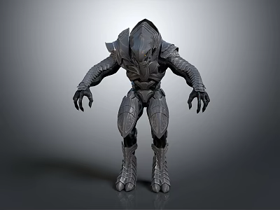 Armored Warrior Creature 3D Model With Dark Detailed Armor Standing Pose 3d model