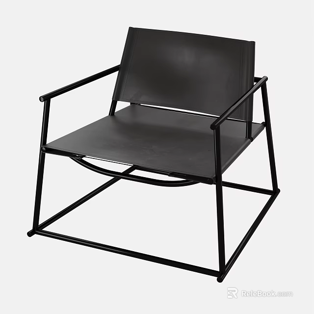 Modern Black Armchair With Minimalist Metal Frame And Leather Seat Design 3d model 