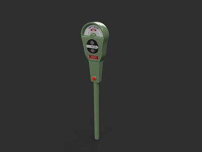 Green Electronic Parking Meter With Round Dial And Red Button 3d model