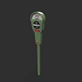 Green Electronic Parking Meter With Round Dial And Red Button