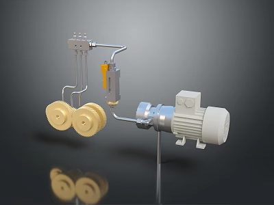 Mechanical Assembly With Yellow Gears Electric Motor Metal Brackets And Connecting Components 3d model