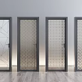 Four Modern Glass Doors Featuring Unique Geometric Patterns And Dark Frames 3d model