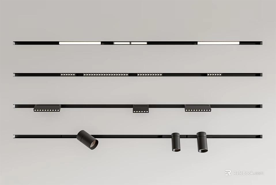 Modern Black Downlights and Spotlights with Various Sizes for Indoor Ceiling Lighting Fixtures 3d model 