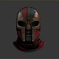 Ancient Fantasy Warrior Helmet With Copper Red Blue Metallic Face Mask And Red Scarf