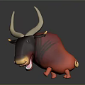 Vibrant Cartoon Bull Character With Red Orange Body And Large Curved Horns