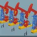 Industrial Equipment Red Oil Pumpjacks In Row For Efficient Oil Extraction