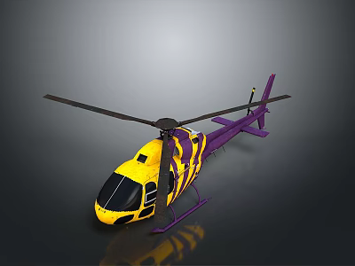 Yellow And Purple Helicopter With Sleek Design And Reflective Surface 3d model