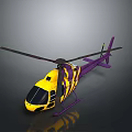 Yellow And Purple Helicopter With Sleek Design And Reflective Surface