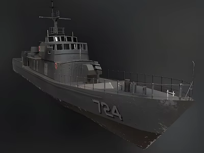 Gray Military Warship With TR4 Identification Number Deck Railings And Superstructure 3d model