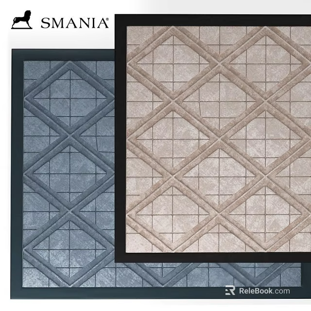 Blue And Beige Square Rugs With Diamond Pattern For Home Decor 3d model