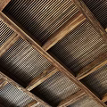 Wooden Slatted Ceiling With Natural Exposed Beams For Rustic Interior Design 3d model