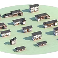 Traditional Chinese Style Houses Arranged In Circular Layout On Green Ground