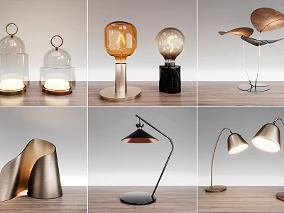 Modern Table Lamps with Various Designs Metal Glass Bases and Unique Shapes for Interior Lighting 3d model