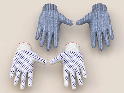 Two Pairs of Blue Knitted and White Dotted Household Gloves Essential for Daily Use 3d model