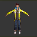 3D Young Male Character With Brown Short Hair Yellow Jacket And Blue Pants Standing Pose
