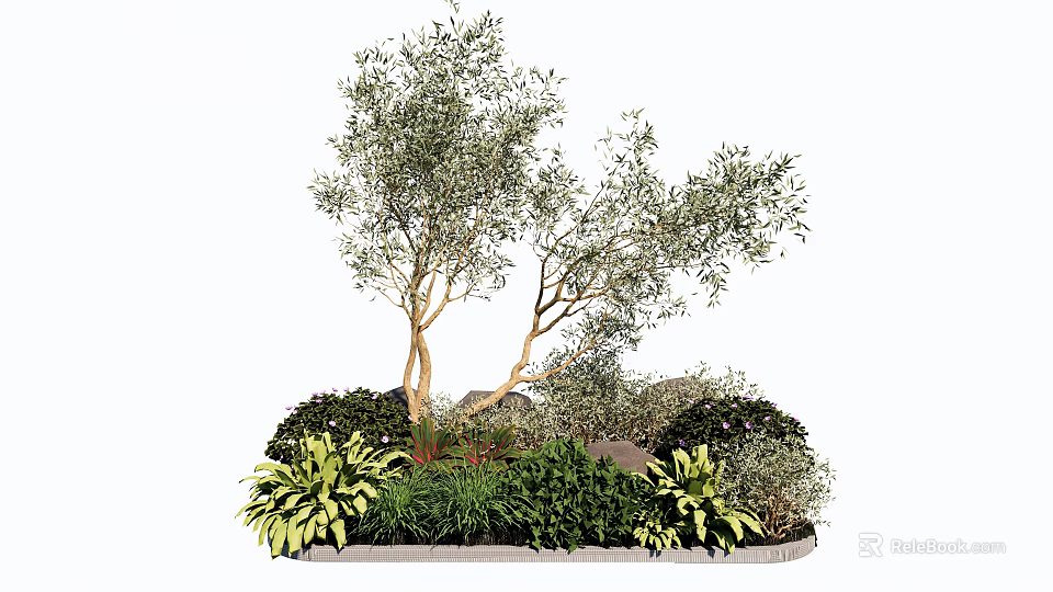 Elegant Garden Landscape Featuring Lush Shrubs Green Plants And Natural Stones 3d model 