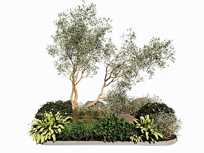 Elegant Garden Landscape Featuring Lush Shrubs Green Plants And Natural Stones 3d model