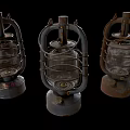 Three Rustic Vintage Candle Lamps With Metal Frames And Glass Shades