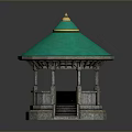 Traditional Round Pavilion Featuring Green Roof Golden Top And Wooden Structure Steps