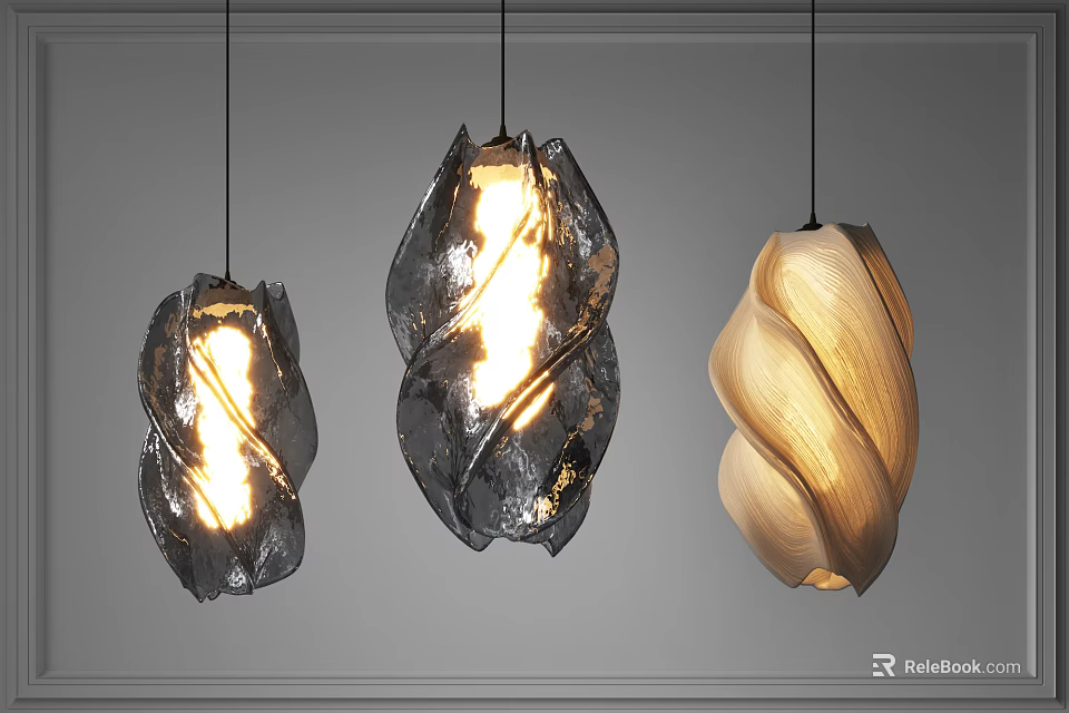Modern Artistic Chandeliers With Twisted Shape Design And Illuminated Glass For Interior Decor 3d model 
