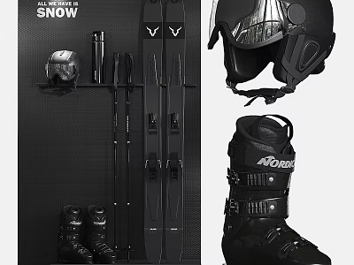 Complete Snow Ski Equipment Set Including Helmet Poles Skis And Boots 3d model