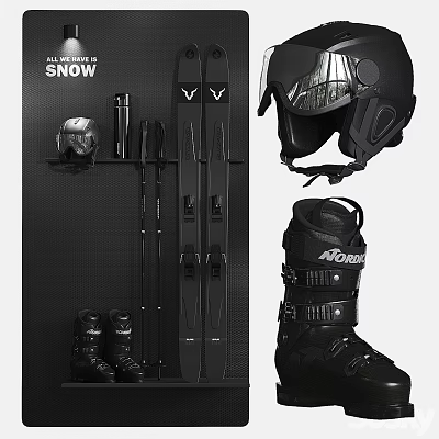 Complete Snow Ski Equipment Set Including Helmet Poles Skis And Boots 3d model