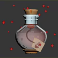 Red Glass Bottle With Wooden Cork Hanging Tag And Floating Red Petals