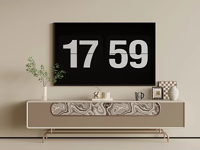 Elegant Light Luxury TV Cabinet With Exquisite Ornaments And Potted Plant For Cozy Living Room 3d model